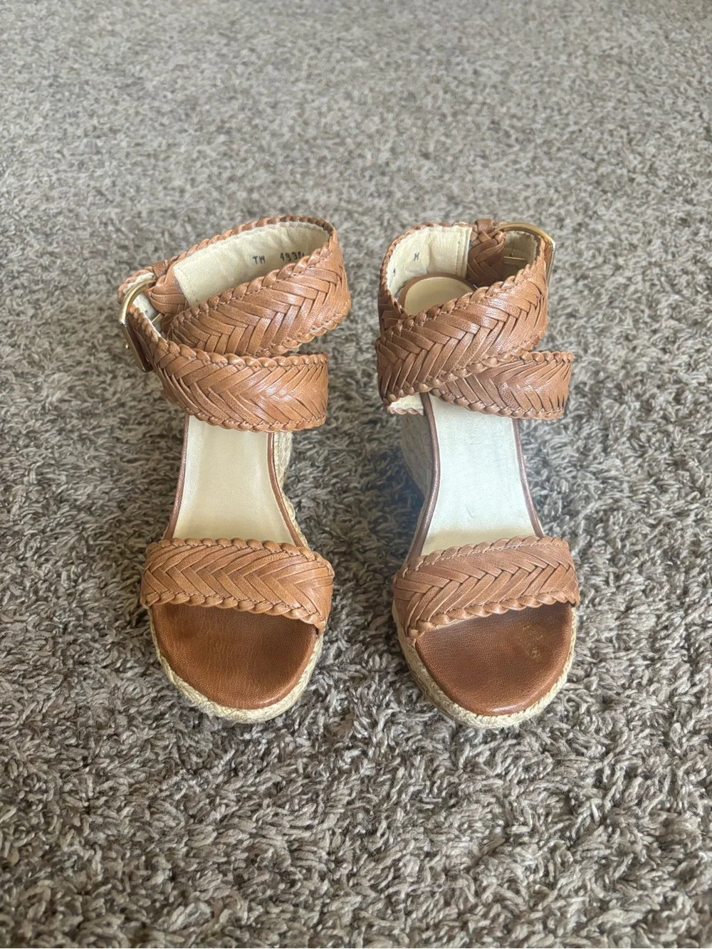 Stuart Weitzman Tan Braided Espadrille Wedge Sandals - Picture 3 of 8
